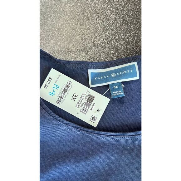 Karen Scott Womens Mixed Print Graphic Tee Intrepid Blue Flag Size 3X NWT P1-91 - Picture 6 of 12